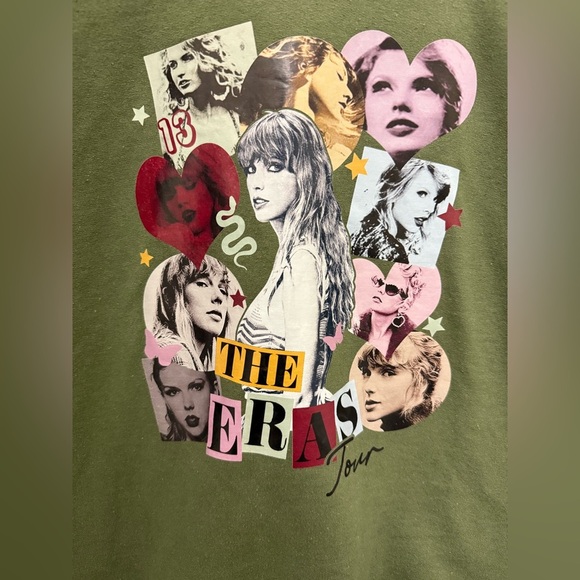 Women’s Taylor Swift olive green eras tour crewneck sweater size small colorful - Picture 2 of 4
